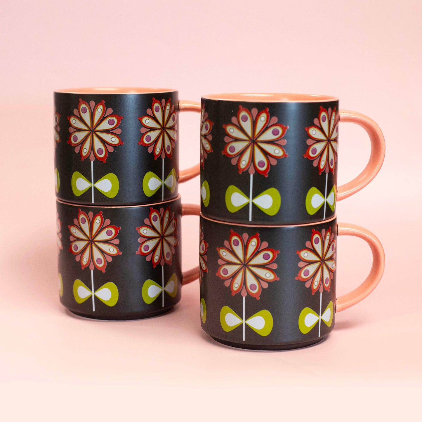 Casbah Bloom Pink Flower Mid Century stapelbar mugg med matt yta