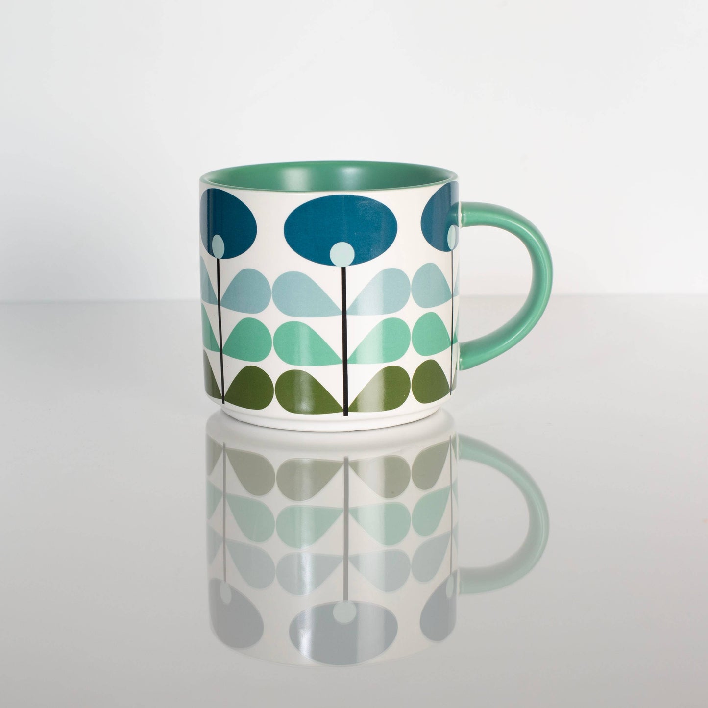 Blue Mid Century Modern Flower stapelbar mugg med matt yta