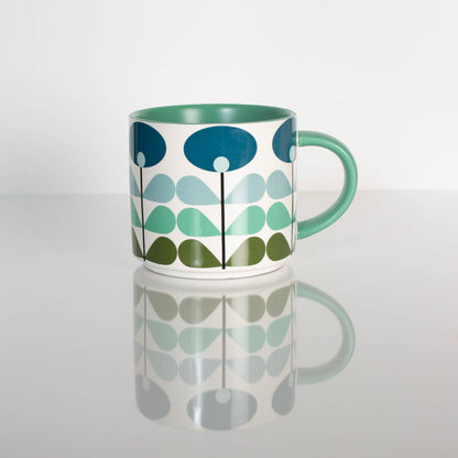 Blue Mid Century Modern Flower stapelbar mugg med matt yta