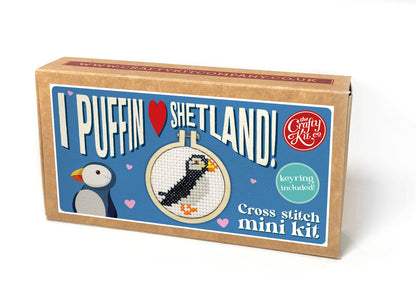 'I Puffin Love Shetland!' Mini Matchbox Cross Stitch Kit