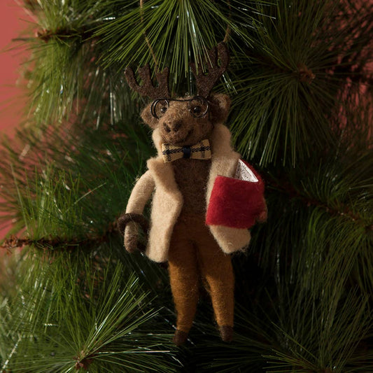 Reader Moose Felt Ornament