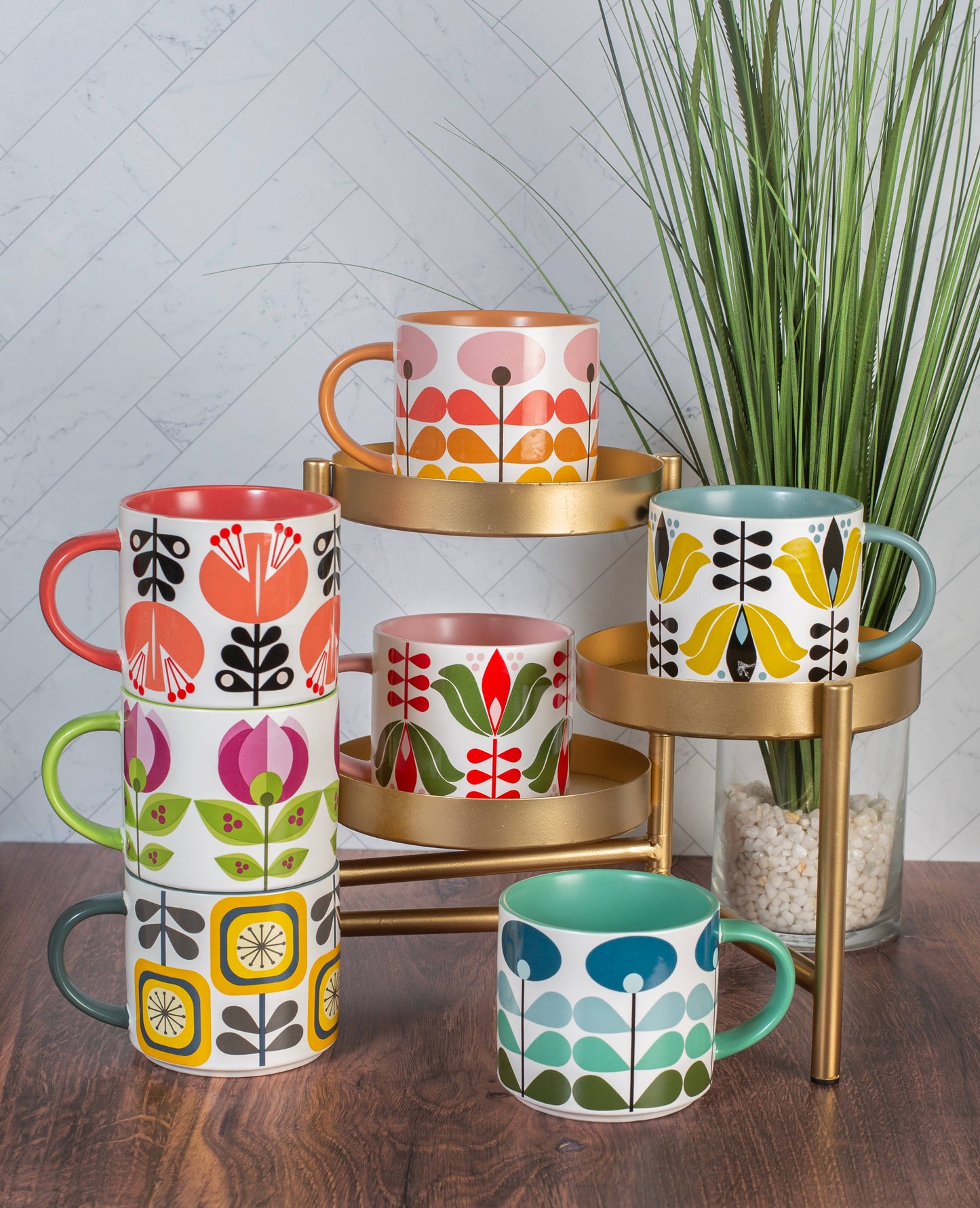 Tulip Flower Mid Century Modern stapelbar mugg med matt yta