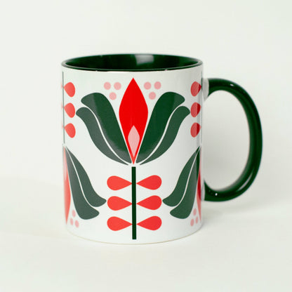 Red & Green Holiday Flower Mid Century Modern Coffee Mug