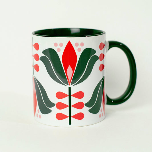 Red & Green Holiday Flower Mid Century Modern Coffee Mug