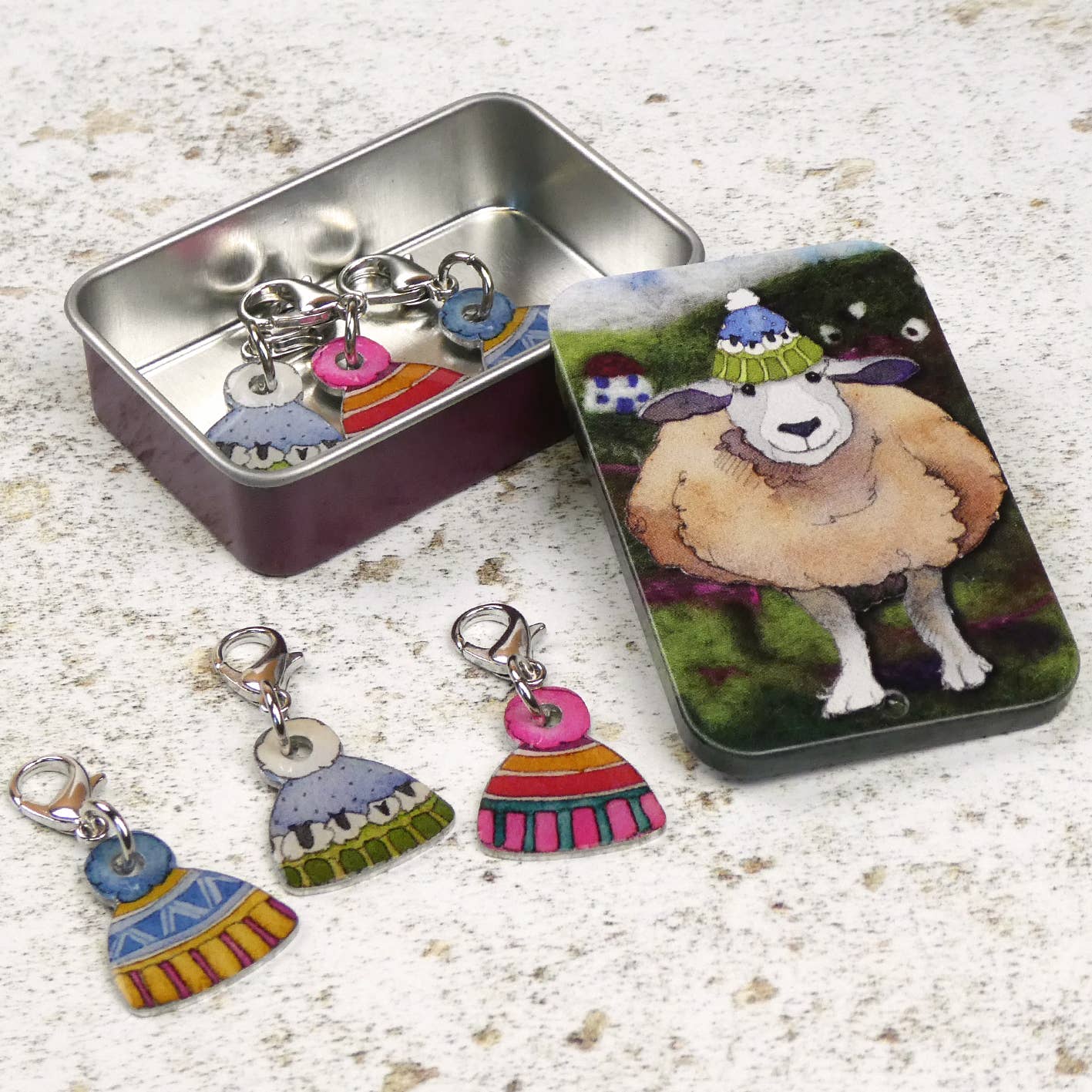 Hats Crochet Stitch Markers In A Tin by Emma Ball