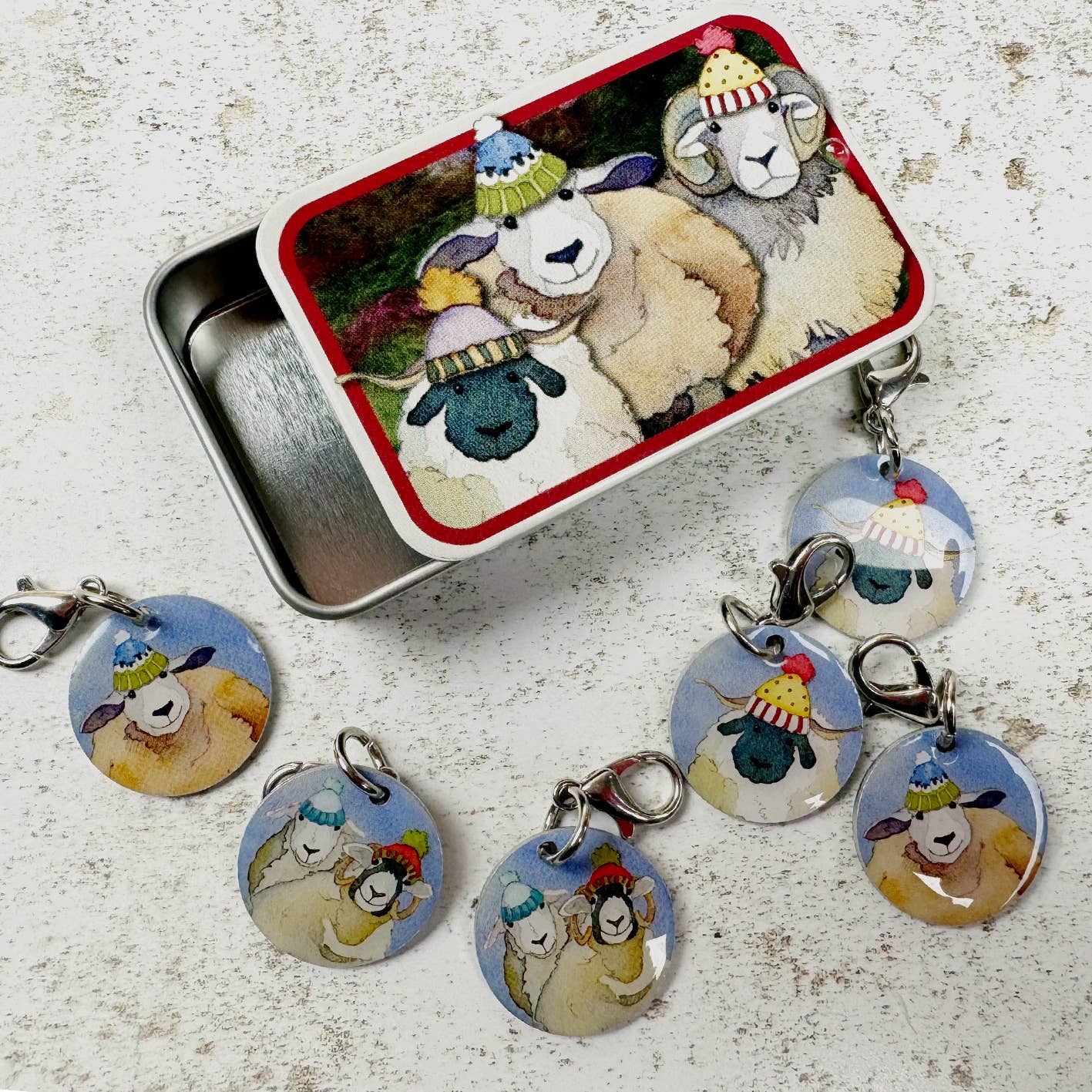 Happy Sheep Crochet Stitch Markers In A Pocket Tin by Emma Ball