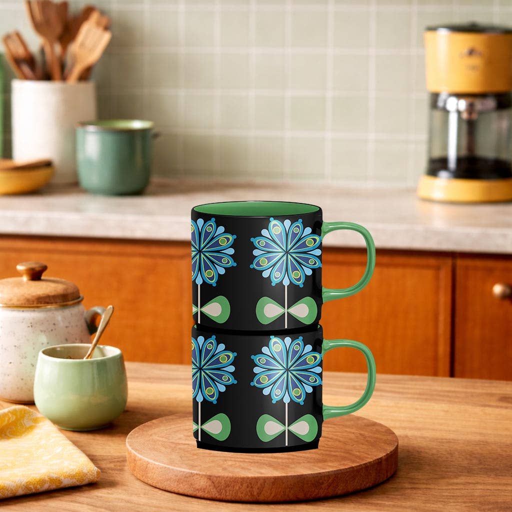 Casbah Blue Flower Mid Century stapelbar mugg med matt yta