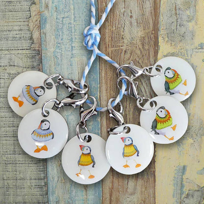 Diving Puffins Crochet Stitch Markers In A Pocket Tin by Emma Ball
