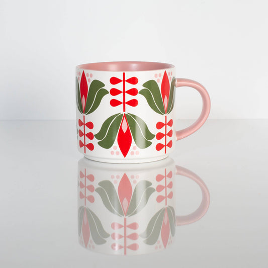 Red Lotus Flower Mid Century Modern stapelbar mugg med matt yta