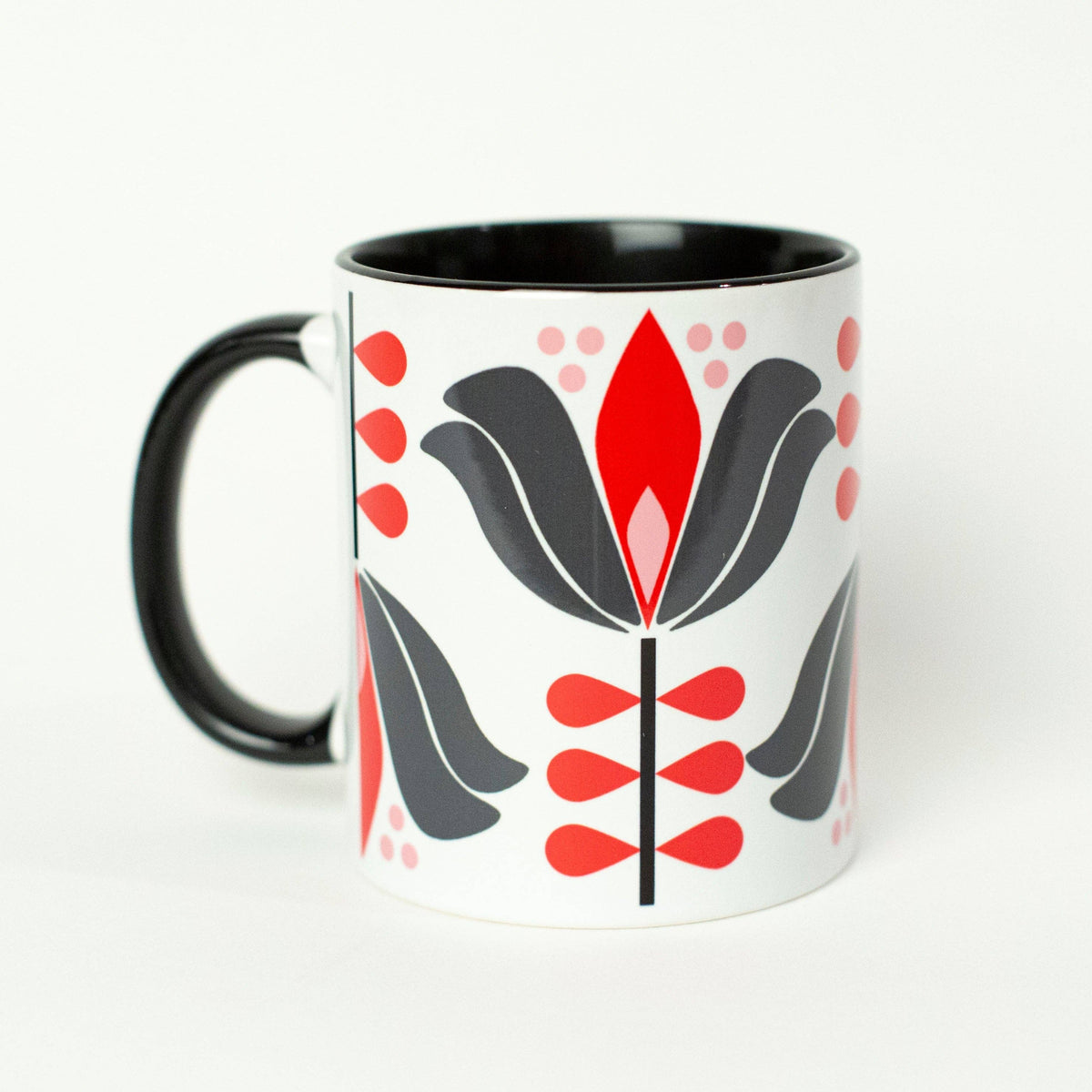 Red & Green Holiday Flower Mid Century Modern Coffee Mug