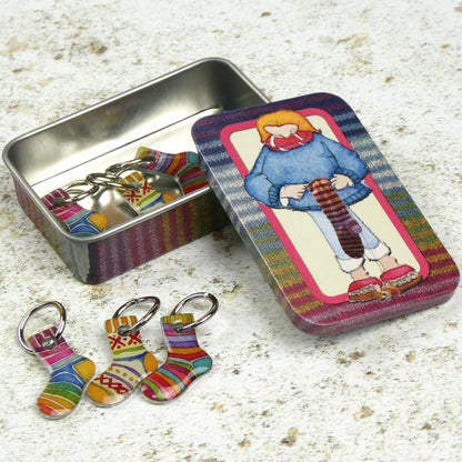 Socks Stitch Markers In A Tin by Emma Ball