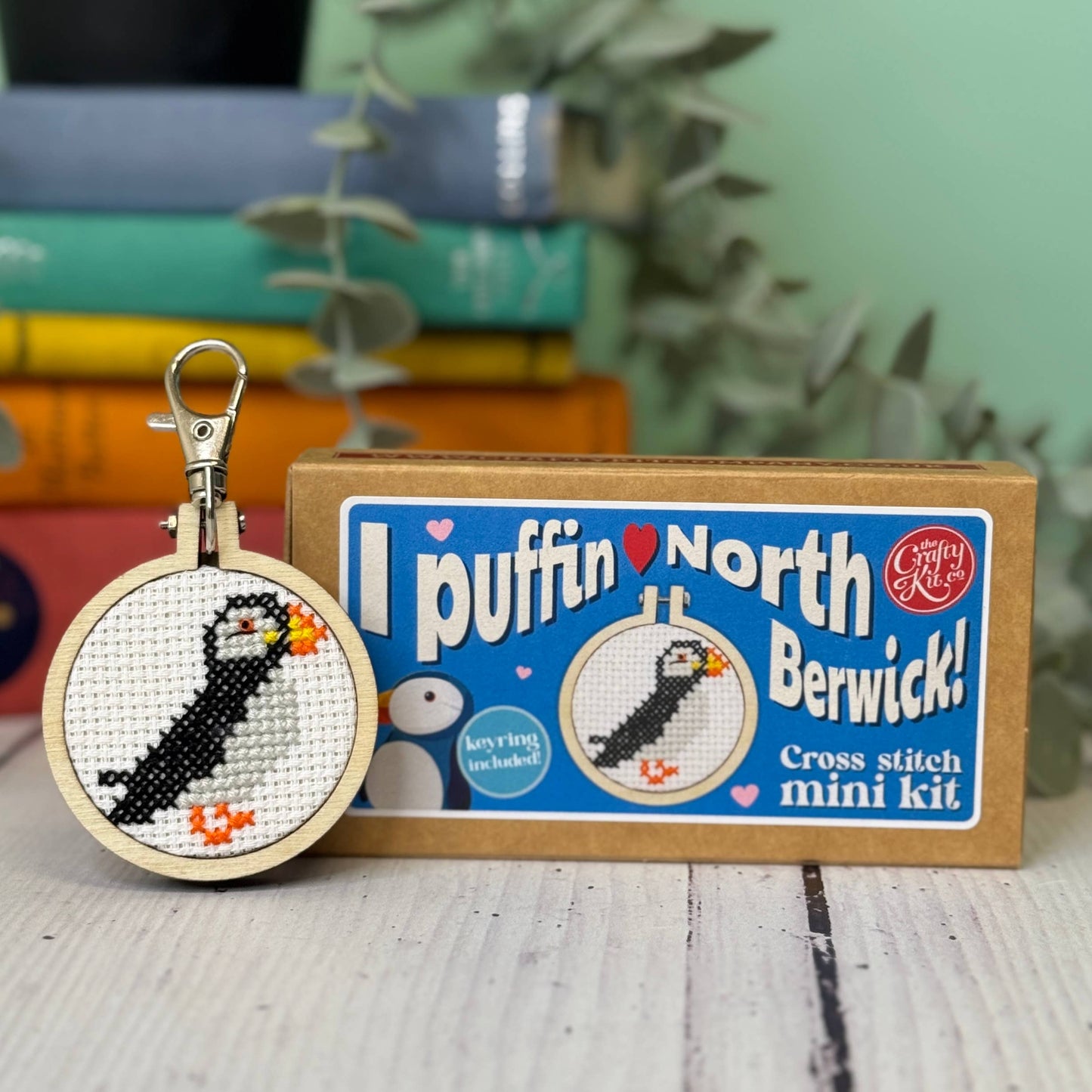'I Puffin Love North Berwick' Mini Matchbox Cross Stitch Kit