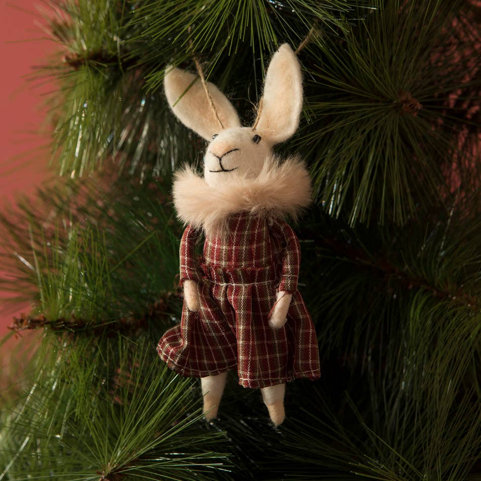 Mrs. Bunny In Checkered Dress Felt Ornament