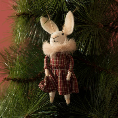 Mrs. Bunny In Checkered Dress Felt Ornament