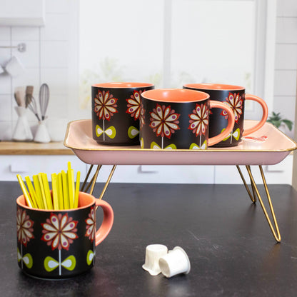 Casbah Bloom Pink Flower Mid Century stapelbar mugg med matt yta