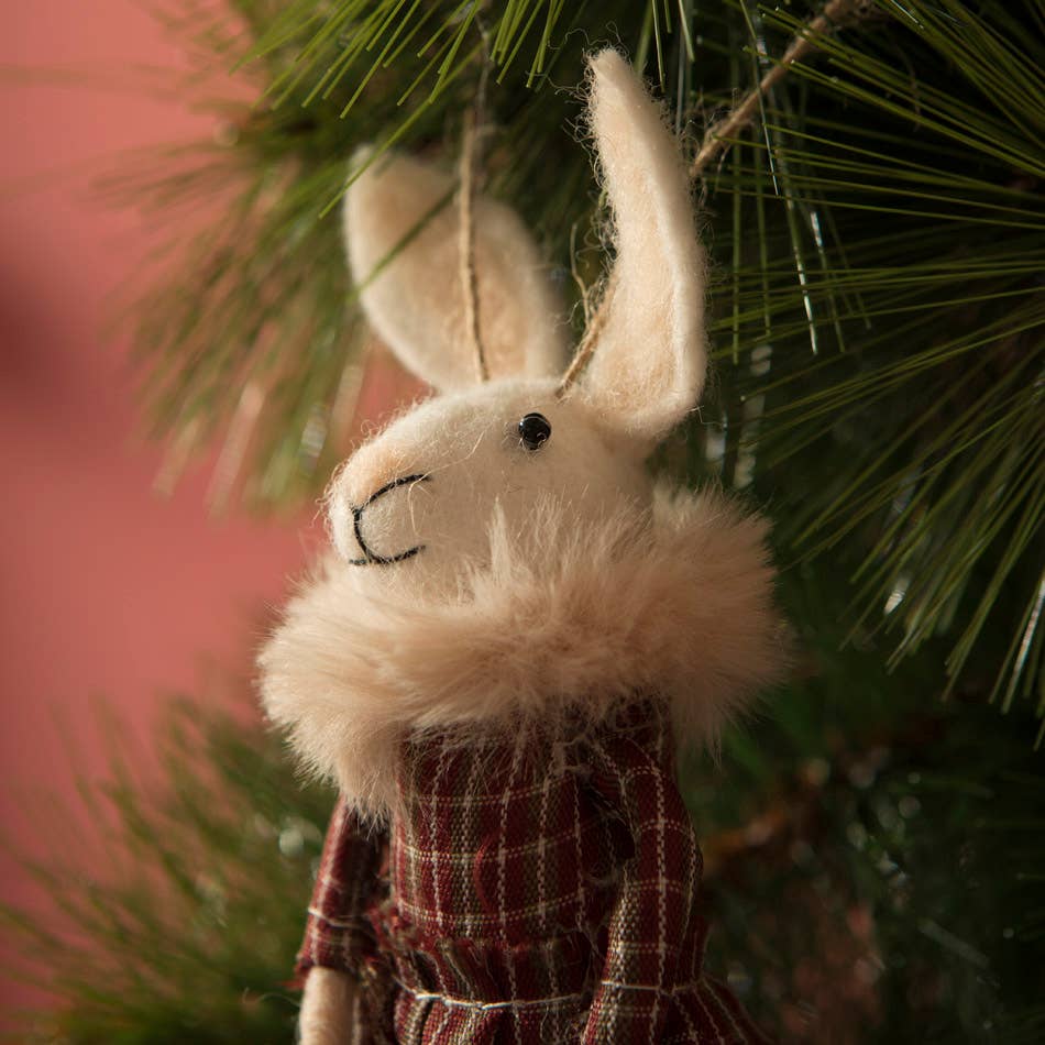 Mrs. Bunny In Checkered Dress Felt Ornament