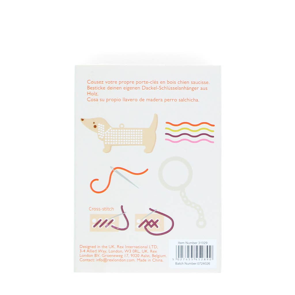 Stitch your own wooden keyring - Sausage Dog
