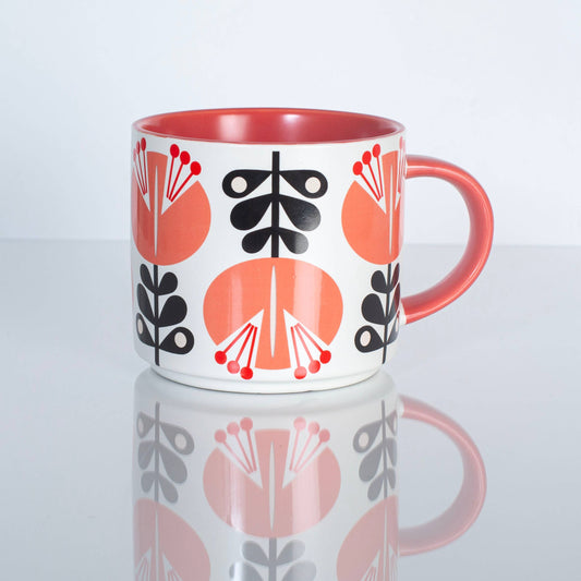 Coral Lily Flower Mid Century stapelbar mugg med matt yta