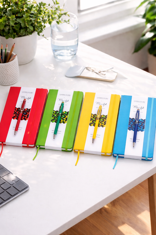 Anteckningsbok A5 med gummiband och matchande metallpenna