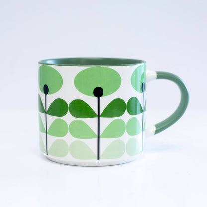 Pistachio Green Mod Flower Mid Century stapelbar mugg med matt yta