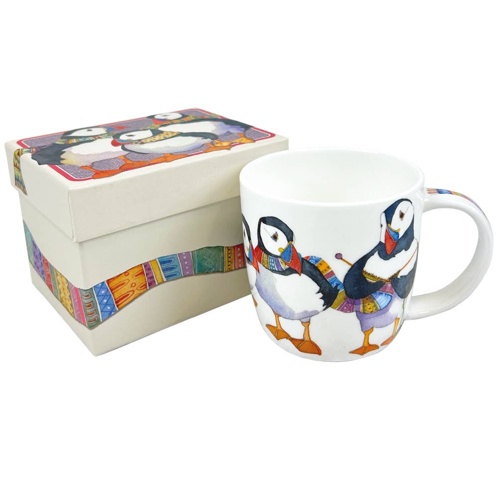 Knitting Puffins, Boxed Mug