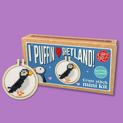 'I Puffin Love Shetland!' Mini Matchbox Cross Stitch Kit
