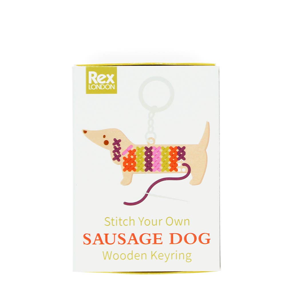 Stitch your own wooden keyring - Sausage Dog