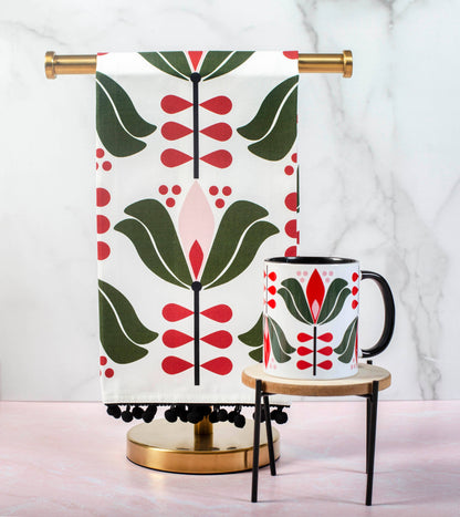 Red & Green Holiday Flower Mid Century Modern Coffee Mug