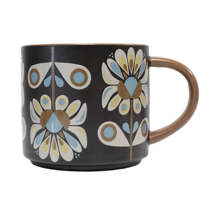 Black and Blue Petals Mid Century stapelbar mugg med matt yta