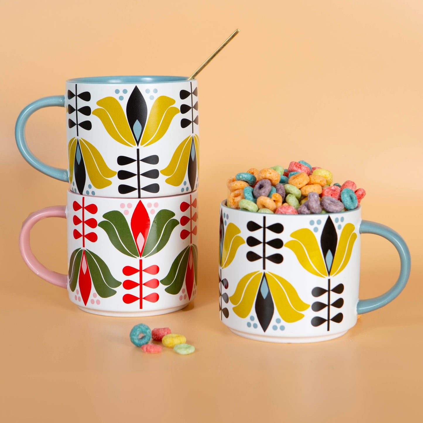 Yellow Lotus Flower Mid Century stapelbar mugg med matt yta