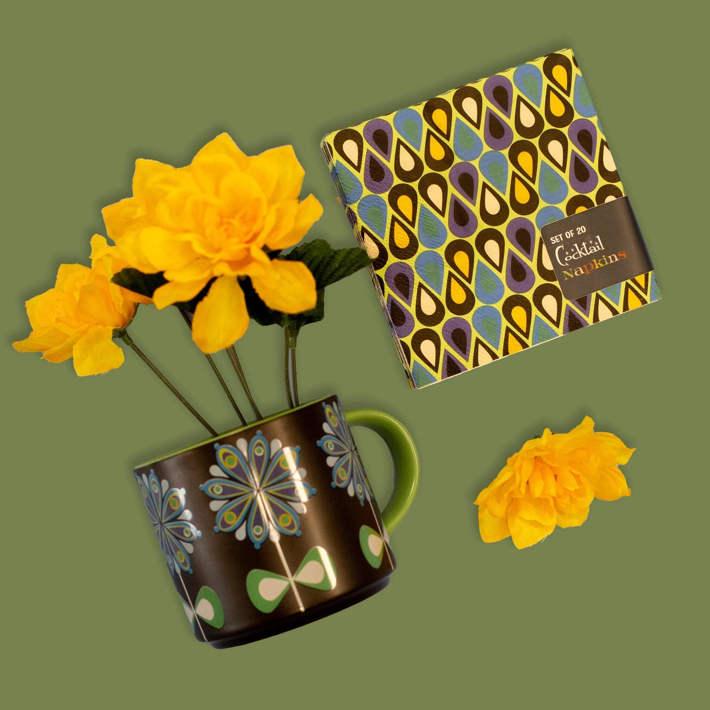 Casbah Blue Flower Mid Century stapelbar mugg med matt yta