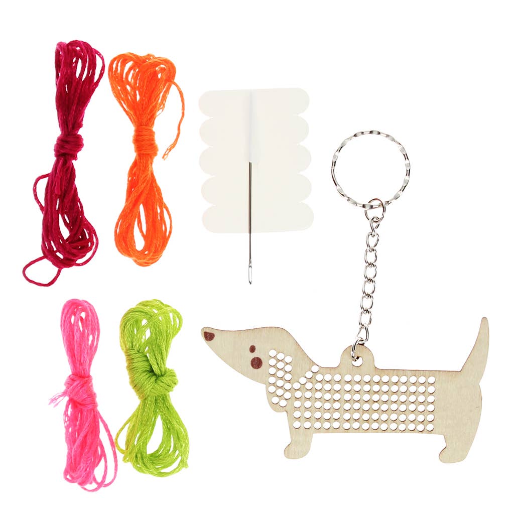 Stitch your own wooden keyring - Sausage Dog