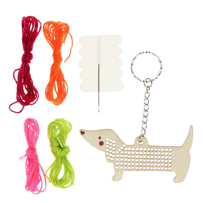 Stitch your own wooden keyring - Sausage Dog