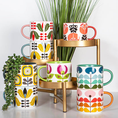 Coral Lily Flower Mid Century stapelbar mugg med matt yta