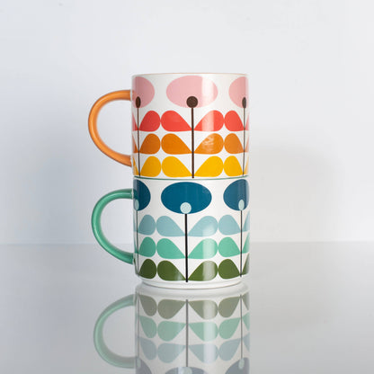 Blue Mid Century Modern Flower stapelbar mugg med matt yta